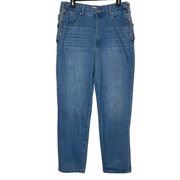 Eyelet Chain Boyfriend Denim High Rise 4 Pocket Jeans 6/8 Sz 29 Feminine Sexy - Picture 3 of 12